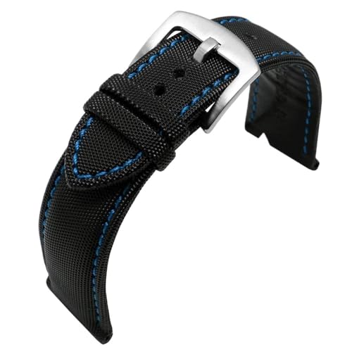 20/22/24 mm Herren-Armband aus Nylon und Canvas, passend for Blancpain Fifty Fathoms/SEIKO 5 Water Ghost/Citizen BM8475(A Blue Line-Silver,24mm) von Svincoter
