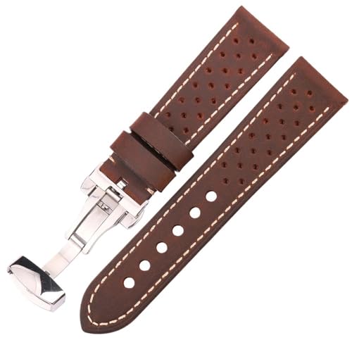 20/22/24 mm Herren-Armband aus echtem Leder im Vintage-Stil mit Metallfaltschließe, passend for Samsung Galaxy Watch 3/4(Coffee,24mm) von Svincoter
