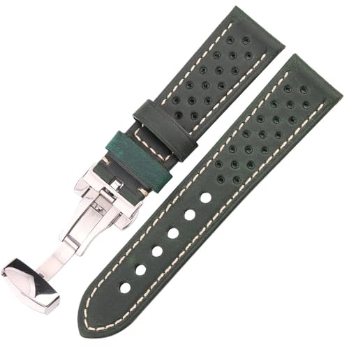 20/22/24 mm Herren-Armband aus echtem Leder im Vintage-Stil mit Metallfaltschließe, passend for Samsung Galaxy Watch 3/4(Dark Green,22mm) von Svincoter