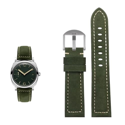 20mm 22mm 24mm 26mm Handgefertigtes Uhrenarmband passend for Tissot passend for Seiko passend for Citizen Vintage Lederarmband (Color : Army green-silver, Size : 22mm) von Svincoter