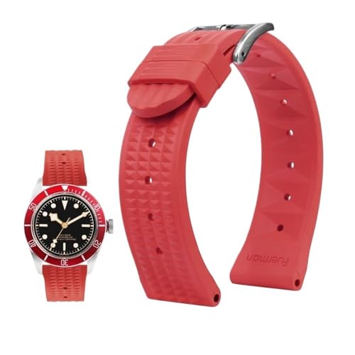 20mm 22mm Gummiarmband passend for Seiko IWC Citizen Waffelarmband Armbänder Mode Universal Herren Diver Silikon Sportuhrenarmband (Color : Red-silver, Size : 20mm) von Svincoter