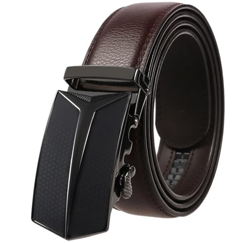 3,5 cm Herrengürtel aus echtem Leder, schöne Metalllegierung, automatische Schnalle, passend for Freizeitanzüge(130cm_Coffee2) von Svincoter