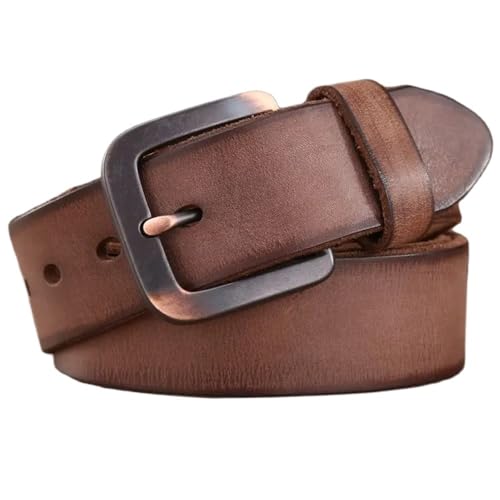 3,8 cm Herren Vintage Full Grain echtes Leder Jeans Cowboy Casual gürtel(115 cm_Khaki 1) von Svincoter
