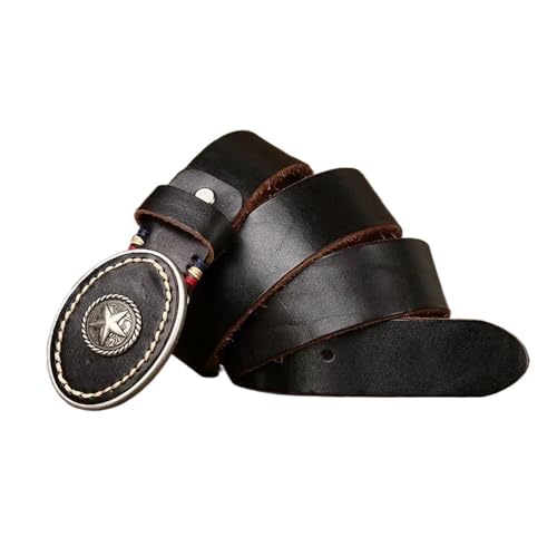 3,8 cm Herren verdickte Kopfschicht Rindsleder Glatte Schnalle echtes Leder Jeans Gürtel(110cm_Black) von Svincoter