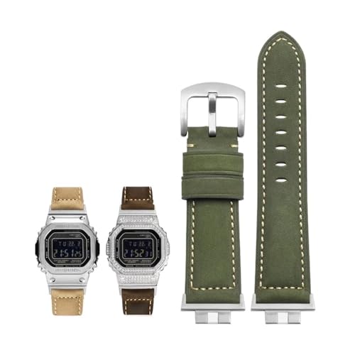 Echtes Leder-Uhrenarmband, passend for G-SHOCK, passend for Casio GMW-B5000, kleiner silberner Steg, weiches, bequemes Uhrenarmband-Zubehör for Herren, 22 mm(Color:Army Green-Steel-K2) von Svincoter
