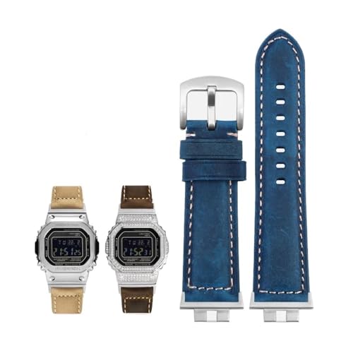Echtes Leder-Uhrenarmband, passend for G-SHOCK, passend for Casio GMW-B5000, kleiner silberner Steg, weiches, bequemes Uhrenarmband-Zubehör for Herren, 22 mm(Color:Blue-Steel-K2) von Svincoter