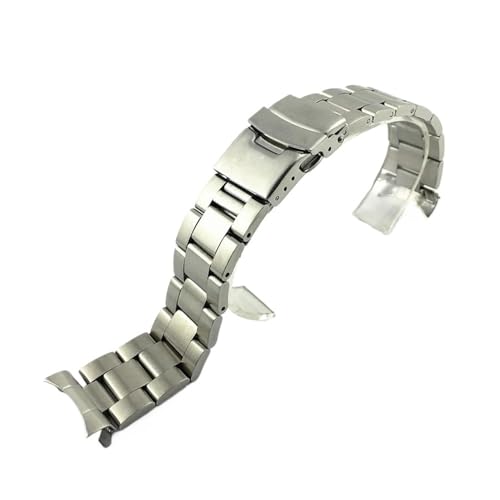 Edelstahl-Uhrenarmband 20 mm 22 mm Herren-Armband aus massivem Metall mit gebogenem Ende und Faltschließe, passend for Seiko SKX009. Armband mit Logo (Color : Type C no logo, Size : 20mm) von Svincoter