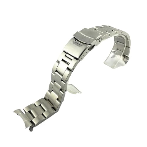 Edelstahl-Uhrenarmband 20 mm 22 mm Herren-Armband aus massivem Metall mit gebogenem Ende und Faltschließe, passend for Seiko SKX009. Armband mit Logo (Color : Type C with logo, Size : 22mm) von Svincoter