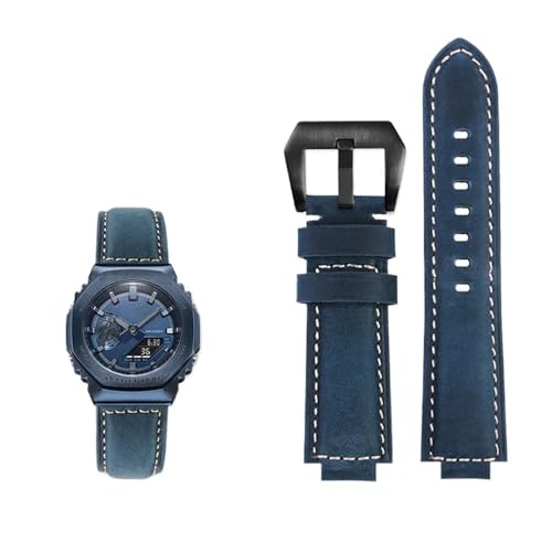 Farm Oak modifizierte Passform for Casio G-SHOCK GA-2100 GM2100 GM-110 GA110 DW5600 Serie Mattiertes Rindsleder-Uhrenarmband for Herren (Color : Blue black, Size : 24-16mm) von Svincoter