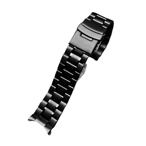 Passend for Seiko Timex Citizen Casio gebogenes Ende, Edelstahlarmband, Herren-Armband, 20 mm, 22 mm, Metallarmband, Uhrenkette (Color : A Black, Size : 24mm) von Svincoter