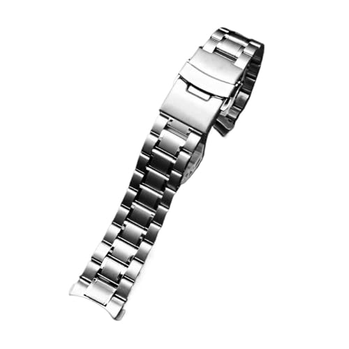 Passend for Seiko Timex Citizen Casio gebogenes Ende, Edelstahlarmband, Herren-Armband, 20 mm, 22 mm, Metallarmband, Uhrenkette (Color : A Silver, Size : 24mm) von Svincoter