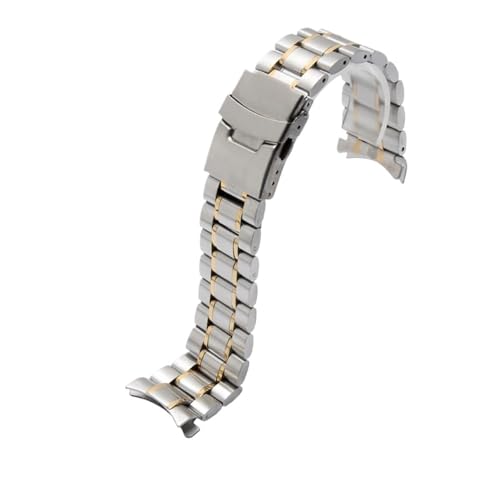 Passend for Seiko Timex Citizen Casio gebogenes Ende, Edelstahlarmband, Herren-Armband, 20 mm, 22 mm, Metallarmband, Uhrenkette (Color : A Silver golden, Size : 24mm) von Svincoter