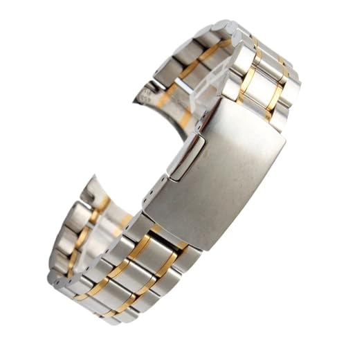 Passend for Seiko Timex Citizen Casio gebogenes Ende, Edelstahlarmband, Herren-Armband, 20 mm, 22 mm, Metallarmband, Uhrenkette (Color : B Silver golden, Size : 20mm) von Svincoter