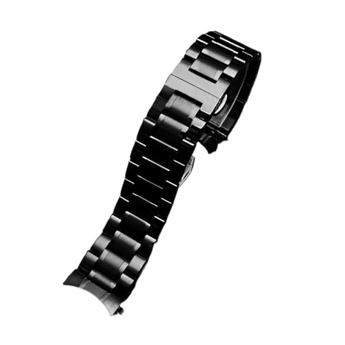 Passend for Seiko Timex Citizen Casio gebogenes Ende, Edelstahlarmband, Herren-Armband, 20 mm, 22 mm, Metallarmband, Uhrenkette (Color : C Black, Size : 24mm) von Svincoter