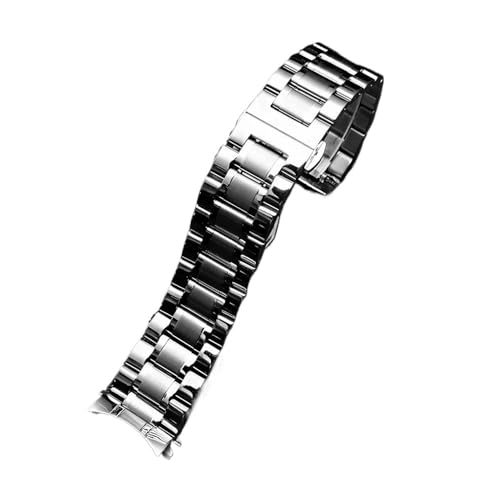 Passend for Seiko Timex Citizen Casio gebogenes Ende, Edelstahlarmband, Herren-Armband, 20 mm, 22 mm, Metallarmband, Uhrenkette (Color : C Silver, Size : 22mm) von Svincoter