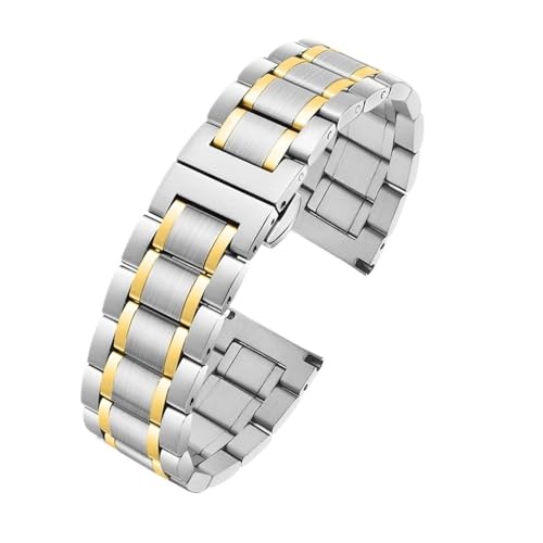 Passend for Seiko Timex Citizen Casio gebogenes Ende, Edelstahlarmband, Herren-Armband, 20 mm, 22 mm, Metallarmband, Uhrenkette (Color : C Silver golden, Size : 18mm) von Svincoter