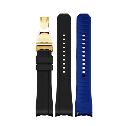 Gummiarmband, 22 mm, 20 mm, zweifarbiges Uhrenarmband, passend for Omega, passend for Seiko, passend for Tudor, passend for Rolex, passend for Casio-Uhren, gebogenes Ende (Color : Bk-blue gold, Size von Svincoter