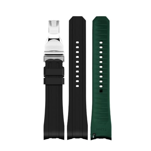 Gummiarmband, 22 mm, 20 mm, zweifarbiges Uhrenarmband, passend for Omega, passend for Seiko, passend for Tudor, passend for Rolex, passend for Casio-Uhren, gebogenes Ende (Color : Bk-green SR, Size von Svincoter