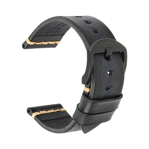 Handgefertigtes Uhrenarmband aus Rindsleder, 7 Farben erhältlich, Vintage-Uhrenarmband, 20 mm, 22 mm, 24 mm, passend for Panerai Citizen, Casio SEIKO (Color : AshBlack Black, Size : 18mm) von Svincoter