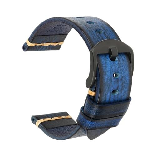 Handgefertigtes Uhrenarmband aus Rindsleder, 7 Farben erhältlich, Vintage-Uhrenarmband, 20 mm, 22 mm, 24 mm, passend for Panerai Citizen, Casio SEIKO (Color : Blue Black, Size : 20mm) von Svincoter