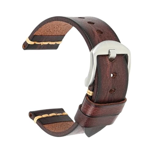 Handgefertigtes Uhrenarmband aus Rindsleder, 7 Farben erhältlich, Vintage-Uhrenarmband, 20 mm, 22 mm, 24 mm, passend for Panerai Citizen, Casio SEIKO (Color : DarkBrown Silver, Size : 19mm) von Svincoter