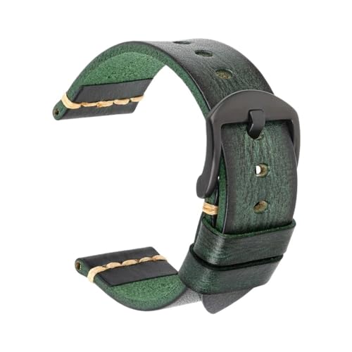 Handgefertigtes Uhrenarmband aus Rindsleder, 7 Farben erhältlich, Vintage-Uhrenarmband, 20 mm, 22 mm, 24 mm, passend for Panerai Citizen, Casio SEIKO (Color : Green Black, Size : 18mm) von Svincoter