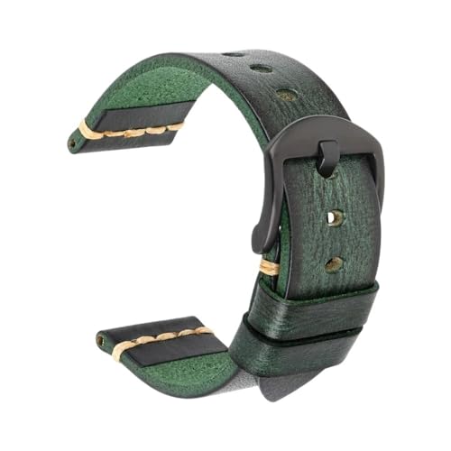 Handgefertigtes Uhrenarmband aus Rindsleder, 7 Farben erhältlich, Vintage-Uhrenarmband, 20 mm, 22 mm, 24 mm, passend for Panerai Citizen, Casio SEIKO (Color : Green Black, Size : 22mm) von Svincoter