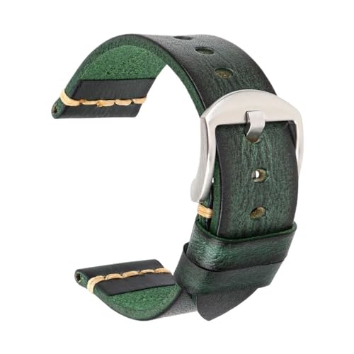 Handgefertigtes Uhrenarmband aus Rindsleder, 7 Farben erhältlich, Vintage-Uhrenarmband, 20 mm, 22 mm, 24 mm, passend for Panerai Citizen, Casio SEIKO (Color : Green Silver, Size : 18mm) von Svincoter