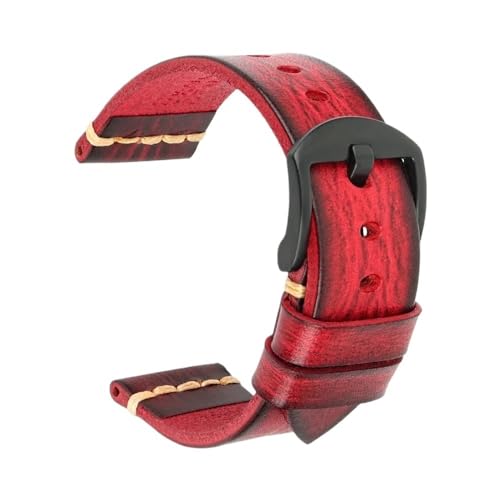 Handgefertigtes Uhrenarmband aus Rindsleder, 7 Farben erhältlich, Vintage-Uhrenarmband, 20 mm, 22 mm, 24 mm, passend for Panerai Citizen, Casio SEIKO (Color : Red Black, Size : 22mm) von Svincoter