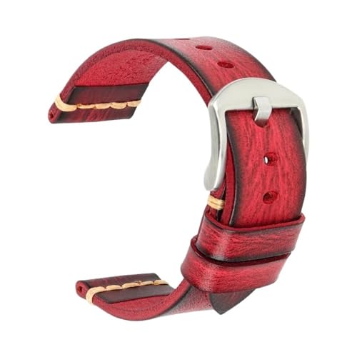 Handgefertigtes Uhrenarmband aus Rindsleder, 7 Farben erhältlich, Vintage-Uhrenarmband, 20 mm, 22 mm, 24 mm, passend for Panerai Citizen, Casio SEIKO (Color : Red Silver, Size : 18mm) von Svincoter