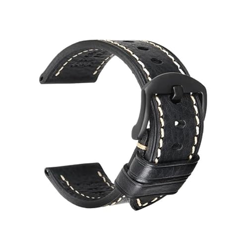 Handgefertigtes Uhrenarmband aus echtem Rindsleder mit Schmetterlingsschnalle, passend for Hamilton, passend for SEIKO, passend for Citizen-Uhrenarmbänder (Color : Black B Buckle, Size : 20mm) von Svincoter