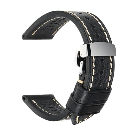 Handgefertigtes Uhrenarmband aus echtem Rindsleder mit Schmetterlingsschnalle, passend for Hamilton, passend for SEIKO, passend for Citizen-Uhrenarmbänder (Color : Black ButterflyClasp, Size : 19mm von Svincoter