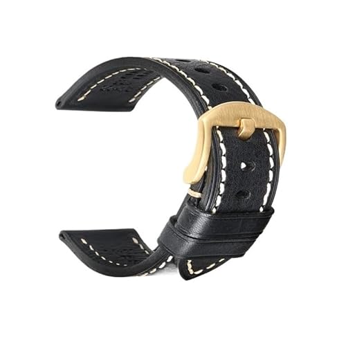 Handgefertigtes Uhrenarmband aus echtem Rindsleder mit Schmetterlingsschnalle, passend for Hamilton, passend for SEIKO, passend for Citizen-Uhrenarmbänder (Color : Black G Buckle, Size : 19mm) von Svincoter