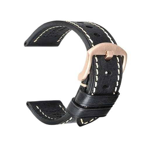 Handgefertigtes Uhrenarmband aus echtem Rindsleder mit Schmetterlingsschnalle, passend for Hamilton, passend for SEIKO, passend for Citizen-Uhrenarmbänder (Color : Black RG Buckle, Size : 20mm) von Svincoter