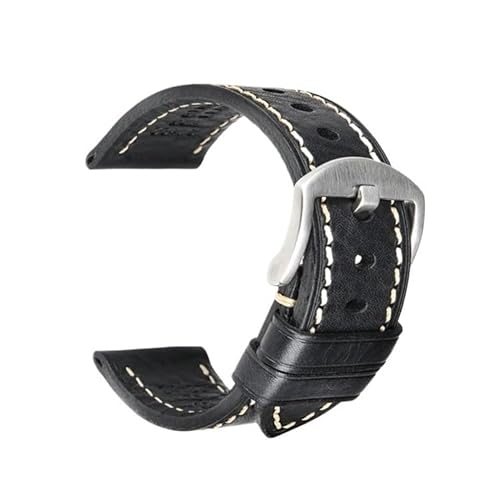 Handgefertigtes Uhrenarmband aus echtem Rindsleder mit Schmetterlingsschnalle, passend for Hamilton, passend for SEIKO, passend for Citizen-Uhrenarmbänder (Color : Black S Buckle, Size : 19mm) von Svincoter