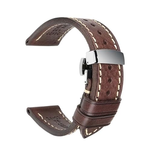 Handgefertigtes Uhrenarmband aus echtem Rindsleder mit Schmetterlingsschnalle, passend for Hamilton, passend for SEIKO, passend for Citizen-Uhrenarmbänder (Color : DB Butterfly Clasp, Size : 26mm) von Svincoter