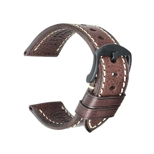 Handgefertigtes Uhrenarmband aus echtem Rindsleder mit Schmetterlingsschnalle, passend for Hamilton, passend for SEIKO, passend for Citizen-Uhrenarmbänder (Color : DarkBrown B Buckle, Size : 26mm) von Svincoter