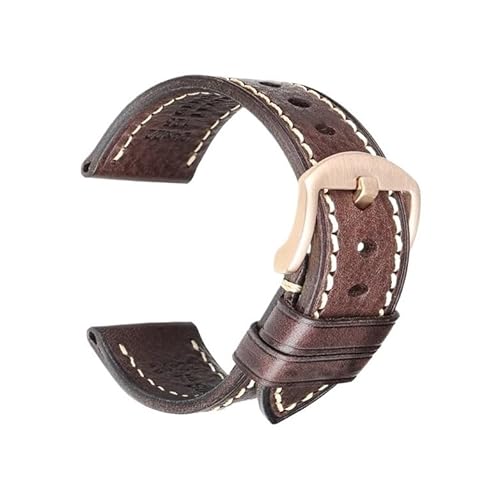 Handgefertigtes Uhrenarmband aus echtem Rindsleder mit Schmetterlingsschnalle, passend for Hamilton, passend for SEIKO, passend for Citizen-Uhrenarmbänder (Color : DarkBrown RG Buckle, Size : 20mm) von Svincoter