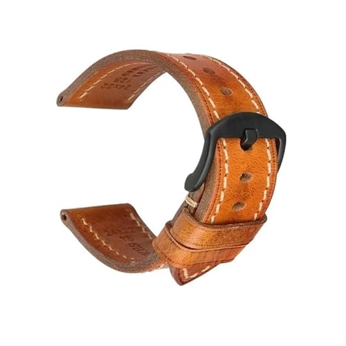 Handgefertigtes Uhrenarmband aus echtem Rindsleder mit Schmetterlingsschnalle, passend for Hamilton, passend for SEIKO, passend for Citizen-Uhrenarmbänder (Color : LightBrown B Buckle, Size : 26mm) von Svincoter