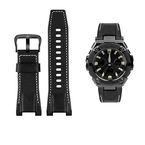 Herren-Uhrenarmband aus Canvas-Leder, 26 mm, passend for Uhrenzubehör der Serie for Casio GST-B100 S130 W300GL 400G W330 GST-W120L s120 W130L S100 (Color : Black white black, Size : 26mm) von Svincoter
