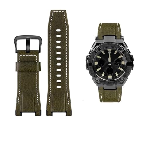 Herren-Uhrenarmband aus Canvas-Leder, 26 mm, passend for Uhrenzubehör der Serie for Casio GST-B100 S130 W300GL 400G W330 GST-W120L s120 W130L S100 (Color : Green black buckle, Size : 26mm) von Svincoter