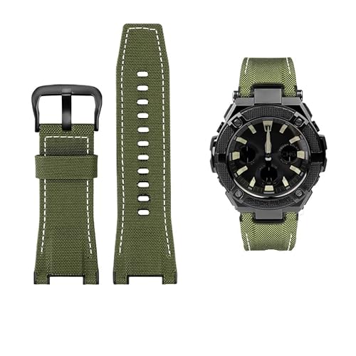 Herren-Uhrenarmband aus Canvas-Leder, 26 mm, passend for Uhrenzubehör der Serie for Casio GST-B100 S130 W300GL 400G W330 GST-W120L s120 W130L S100 (Color : Green canvas black, Size : 26mm) von Svincoter