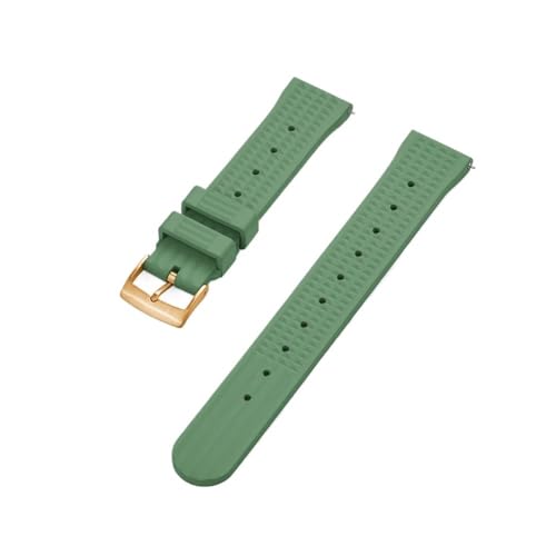 Hochwertiges Fluorkautschuk 20 mm 22 mm Waffel-Uhrenarmband, Schnellverschluss, FKM-Uhrenarmband, passend for Herren, Seiko Diving Ersatzarmband (Color : Army Green Gold, Size : 22mm) von Svincoter