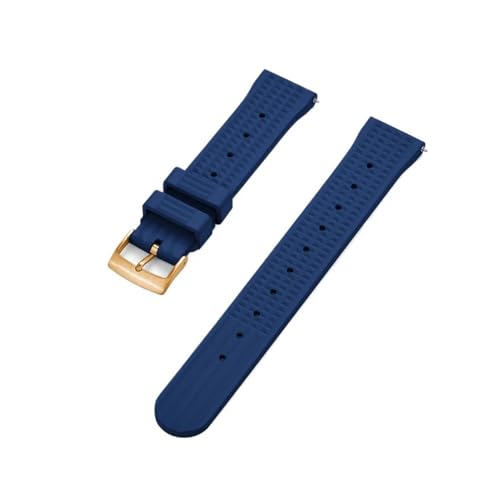 Hochwertiges Fluorkautschuk 20 mm 22 mm Waffel-Uhrenarmband, Schnellverschluss, FKM-Uhrenarmband, passend for Herren, Seiko Diving Ersatzarmband (Color : Blue Gold, Size : 22mm) von Svincoter