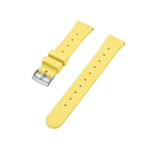 Hochwertiges Fluorkautschuk 20 mm 22 mm Waffel-Uhrenarmband, Schnellverschluss, FKM-Uhrenarmband, passend for Herren, Seiko Diving Ersatzarmband (Color : Yellow Silver, Size : 20mm) von Svincoter