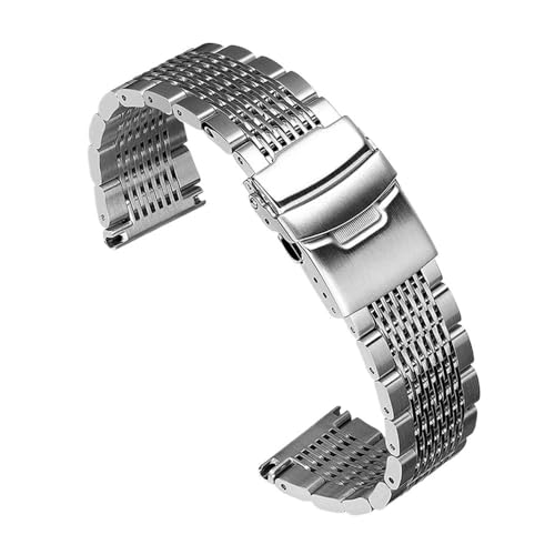 Massives Edelstahl-Uhrenarmband, passend for Seiko Diving Mesh Straps, Faltschließe, gebürstetes, poliertes Business-Armband, 18/20/22/24 mm (Color : Silver, Size : 22mm) von Svincoter