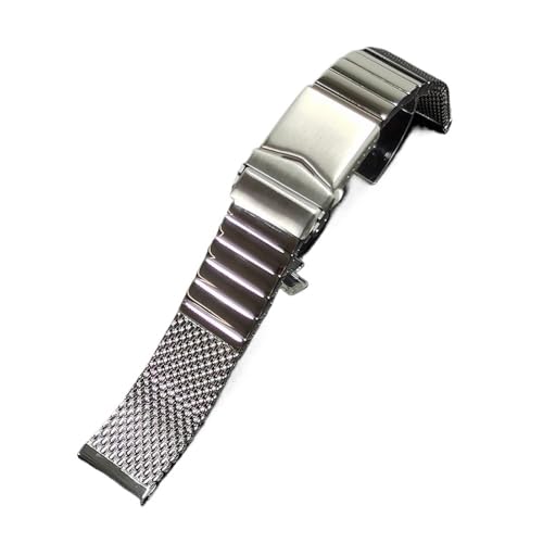 Mesh-Stahl-Uhrenarmband, 20 mm, 22 mm, passend for Seiko Band, dickeres, massives Edelstahl-Armband, gebürstet und poliert (Color : Silver polished, Size : 22mm) von Svincoter