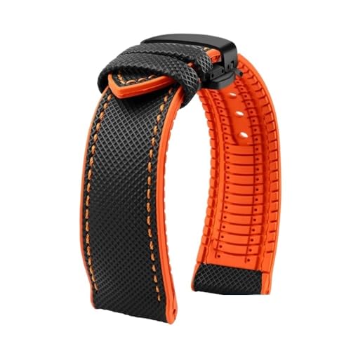 Passend for Longines Seiko Water Ghost Hamilton Serie Nylon Gummi Boden Uhrenarmband 20mm 22mm 23 Strap Herren weiches wasserdichtes Armband (Color : Black Orange blackB, Size : 20mm) von Svincoter