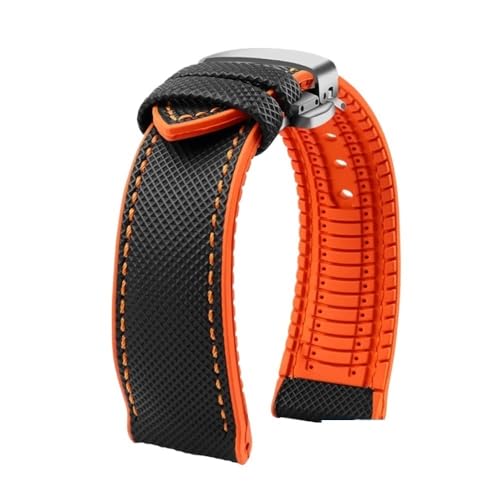 Passend for Longines Seiko Water Ghost Hamilton Serie Nylon Gummi Boden Uhrenarmband 20mm 22mm 23 Strap Herren weiches wasserdichtes Armband (Color : Black Orange silverB, Size : 21mm) von Svincoter