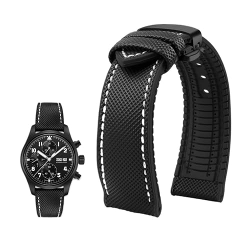 Passend for Longines Seiko Water Ghost Hamilton Serie Nylon Gummi Boden Uhrenarmband 20mm 22mm 23 Strap Herren weiches wasserdichtes Armband (Color : Black White Black B, Size : 22mm) von Svincoter